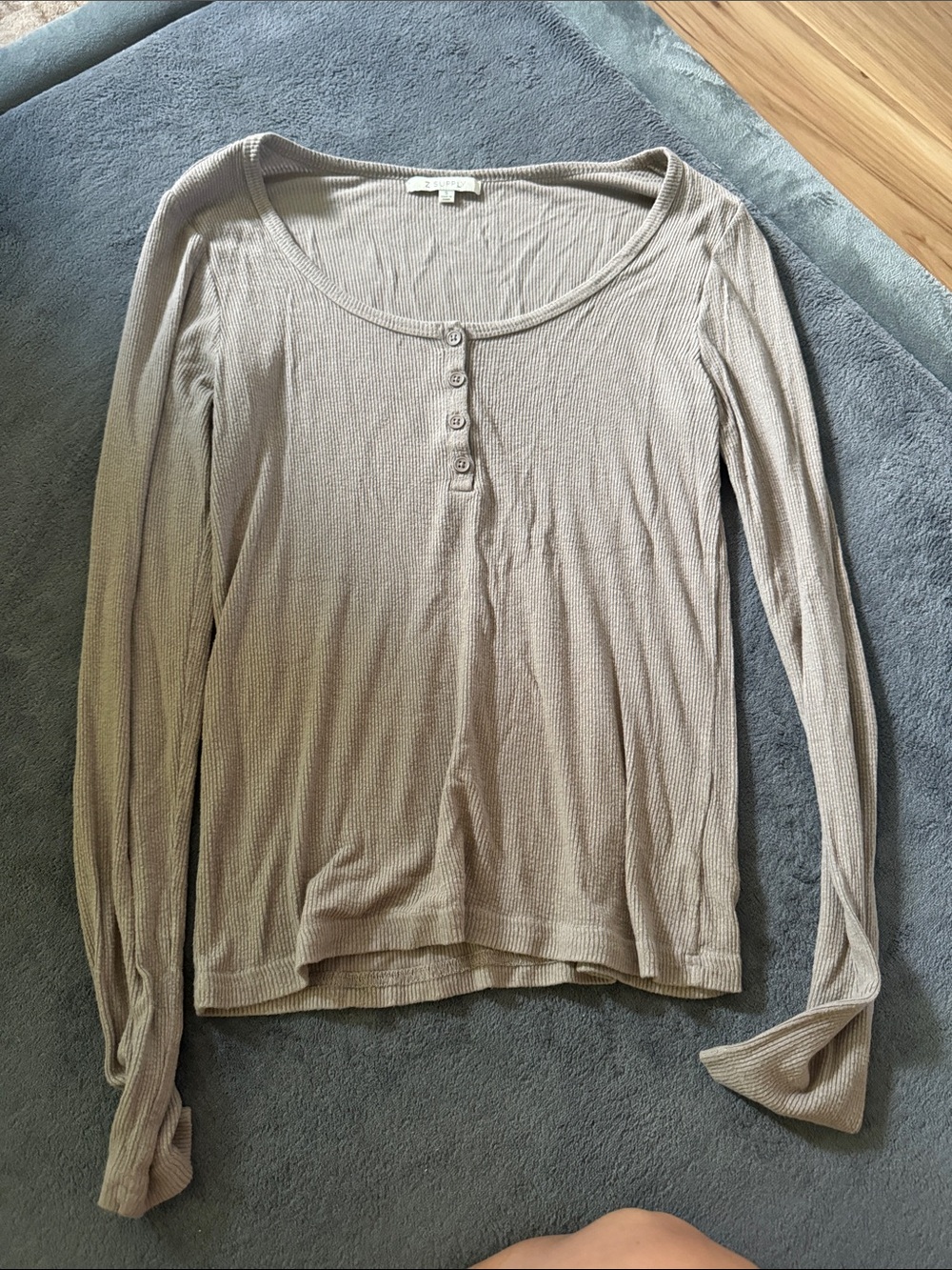 Z Supply Taupe Waffle Henley Long Sleeve Top